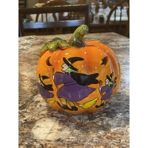 Small 5"‎ Ceramic Pumpkin Jack-o-Lantern Witches